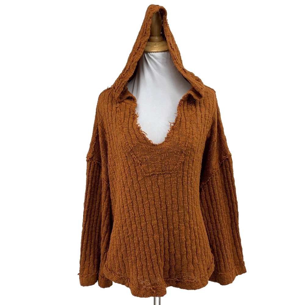 Free People Top Womens S Small Spice Baja Babe Knit Hooded Drop Cut Wide Sleeves